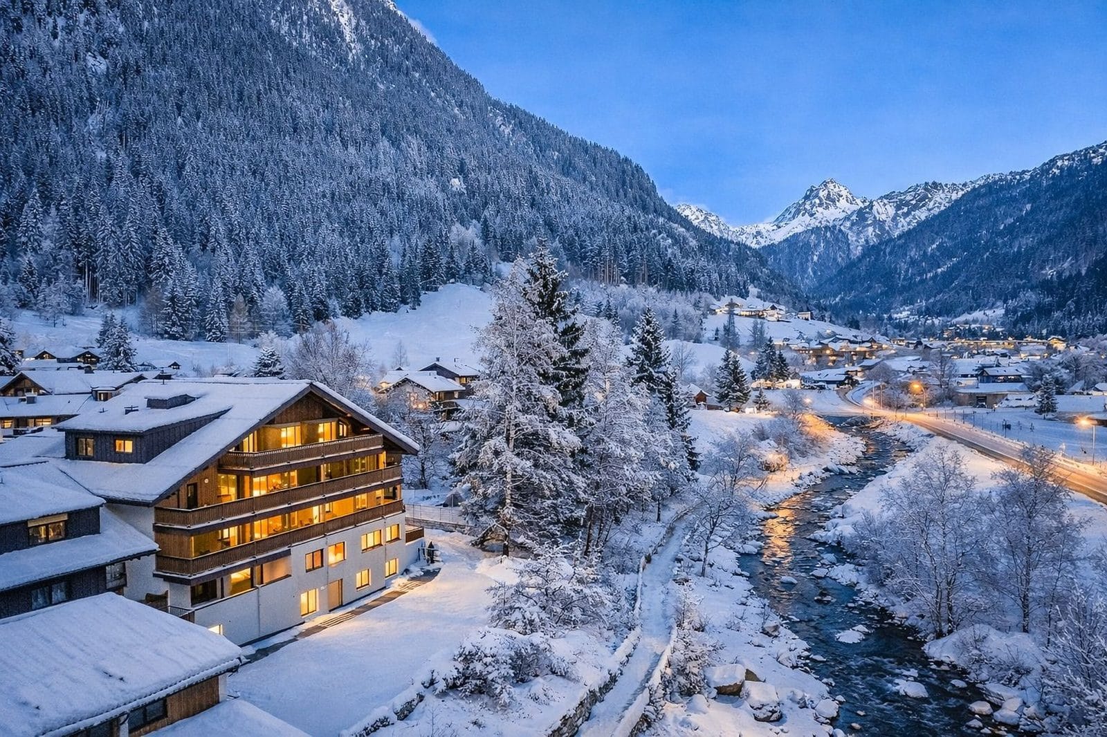 die Monika Aparthotel — Winterpanorama im Montafon